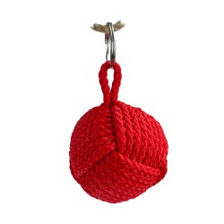Handgjord nyckelring med apnäve knuten runt en pingisboll. Tillverkad av flätad PP-silke och utrustad med en rostfri nyckelring.