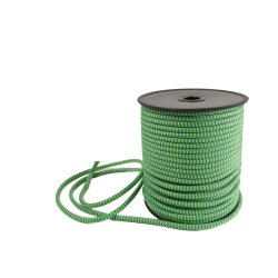 Blå och neongul Paracord 4mm, uppspolad på en rulle. Stark och följsam lina med slitstarkt flätat ytterhölje.