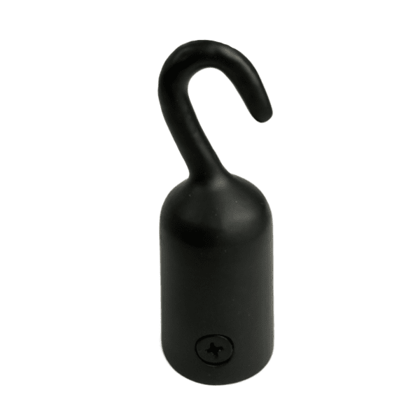 Ändbeslag m. krok, mattsvart, 25mm