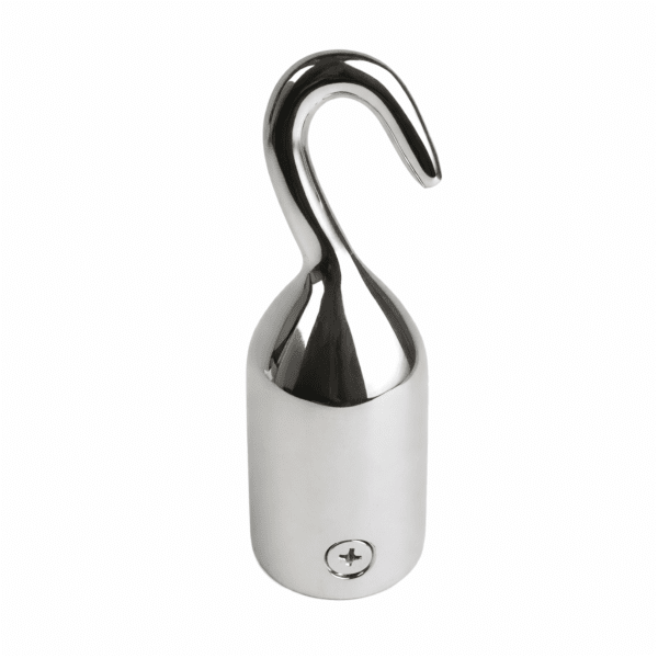 Ändbeslag m. krok, blankkrom, 38mm