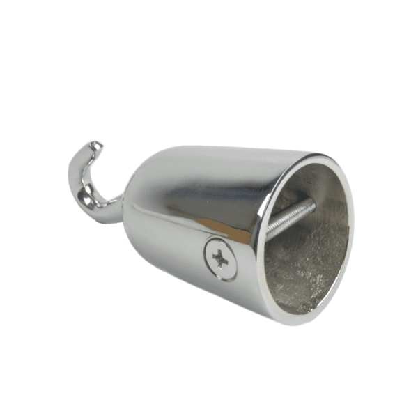 Ändbeslag m. krok, blankkrom, 38mm